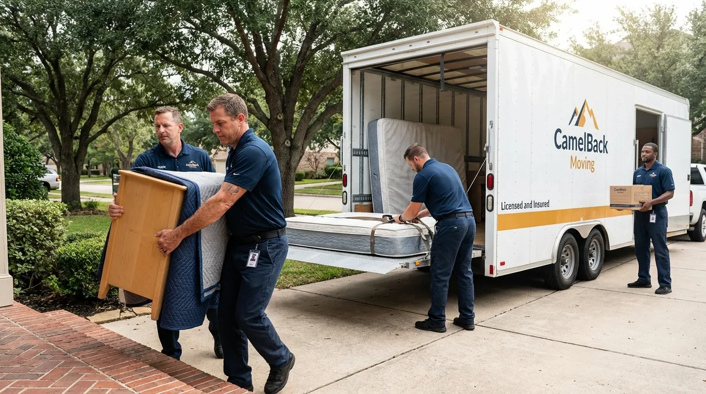 Crew loading residential truck for cross-state move from Crystal Springs, MS