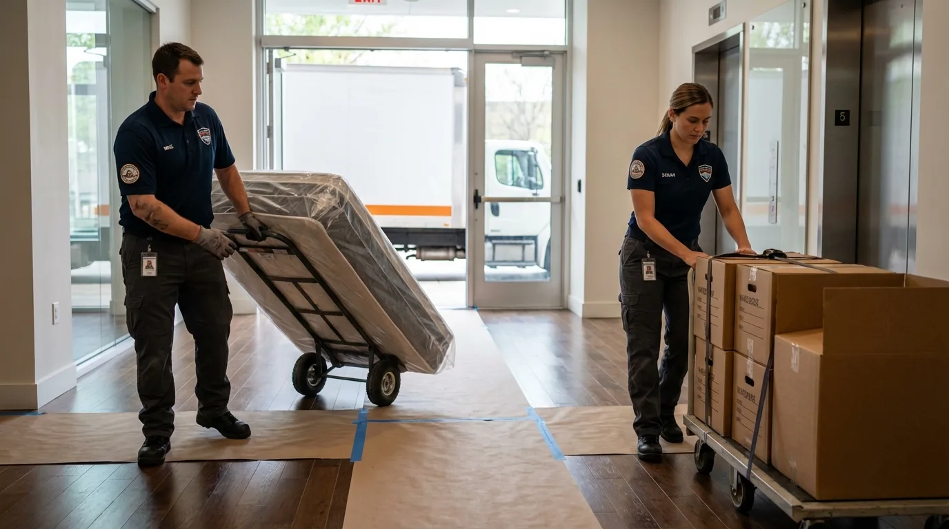 Professional apartment movers loading elevator in Crystal Springs, MS